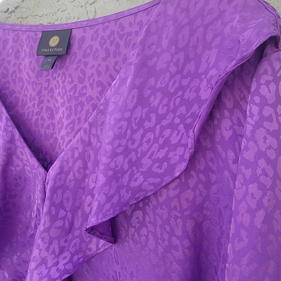 JM collection purple leopard embossed print V ruffle neckline size XXL - Picture 9 of 11